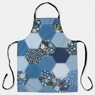 Delantal Floral, retazos denim: patrón azul.