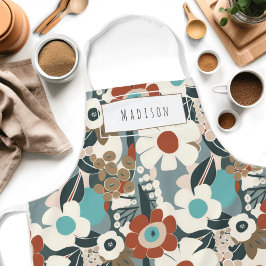 Delantal Floral Retro de MidCentury Nombre moderno Apron