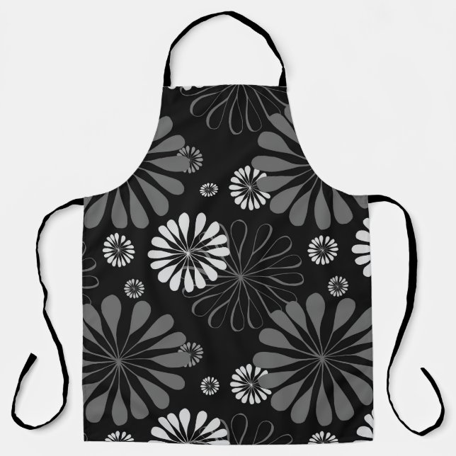 Delantal Floral retro en blanco y negro (Anverso)