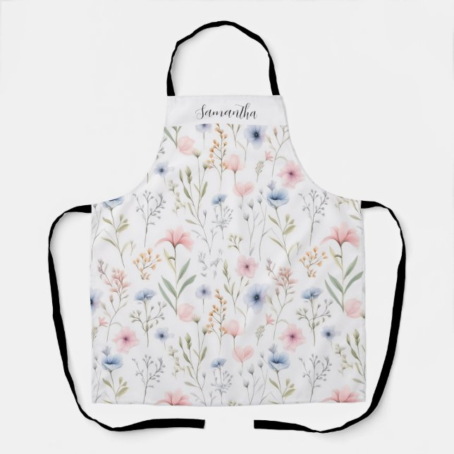 Delantal Floral rosa azul personalizada (Anverso)