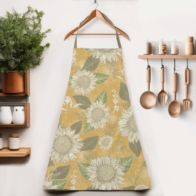 Delantal Floral Rústico País Floral Apron (Indulge in rustic country sunflower charm of our Womens apron.  Cook in style & let your name shine!)