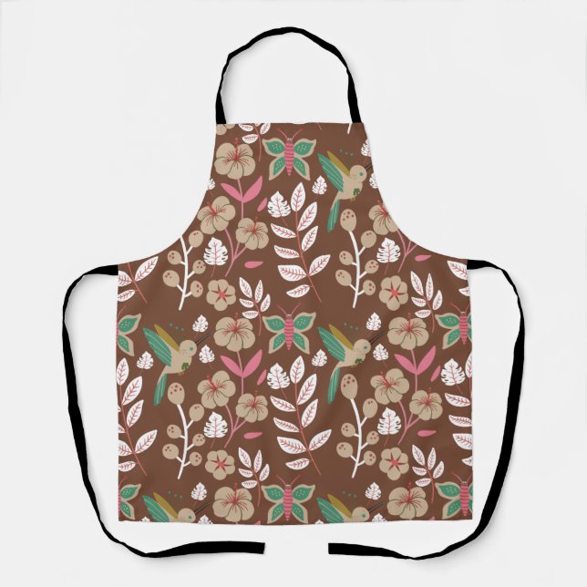 Delantal Floral seamless pattern flowers, leaves, butterfly (Anverso)