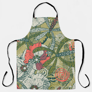 Delantal Floral seamless pattern with cute plants. backgrou