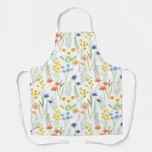 Delantal Floral Silvestre Acuarela Verde Amarillo