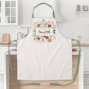 Delantal Floral Silvestre Otoñal Elegante Monograma Acuarel