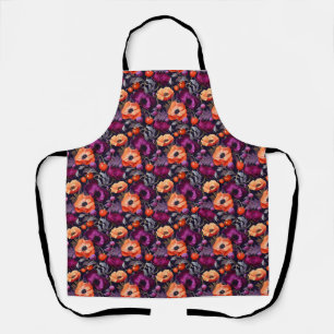 Delantal Floral sin foco con flores rojas, Naranjas y morad