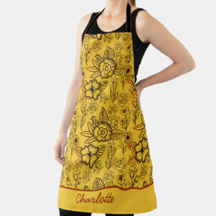 Delantal Floral sin soldadura patrón amarillo nombre person