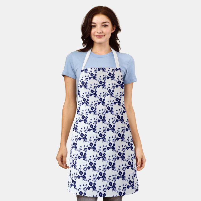Delantal Floral Spray Style 1-Blue-White- (Gastado)