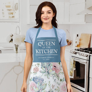 Delantal Floral Suculenta Reina de la Cocina Nombr