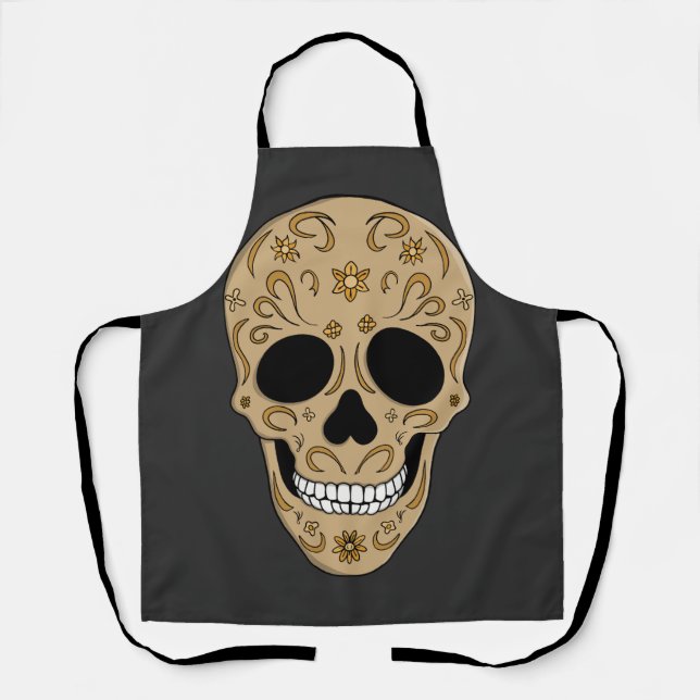 Delantal Floral Sugar Skull Dia de los Muertos (Anverso)