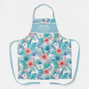 Delantal Floral Tropical Hibiscus Personalizado Nombre Apro