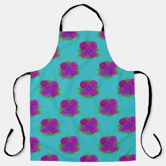 Delantal floral turquesa y púrpura vibrante