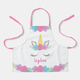 Delantal Floral Unicornio frente a niños personalizados