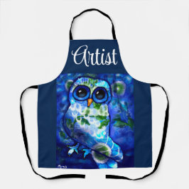 Delantal Floral verde azul de búho abstracto caprichoso