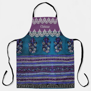 Delantal Floral Verde azulada azul vintage boho morado 