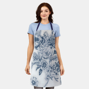 Delantal Floral Vintage Chinoiserie Azul