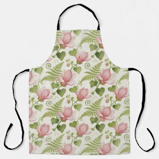 Delantal Floral Vintage de Acuarela de Magnolia y