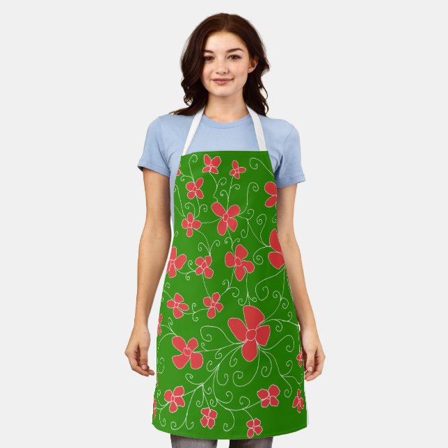 Delantal floral y verde (Gastado)