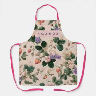 Delantal Florales Botánicos Personalizados de Fresa Vintage