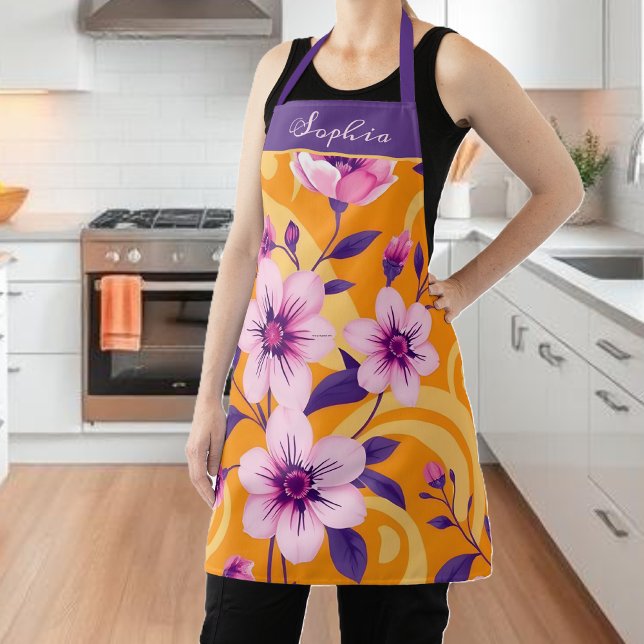Delantal Florales de verano vibrantes-estilo dopamina (Vibrant Summer Floral-Dopamine Style-Personalize Apron)