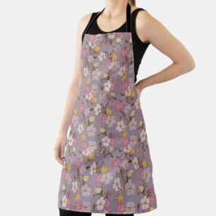 Delantal Florales y pájaros caprichosos - Lavanda