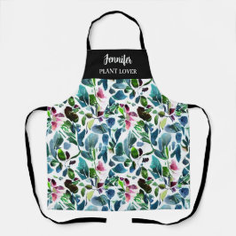 Delantal Flores acuarelas patrón botánico amante de plantas