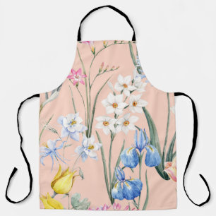 Delantal Flores acuáticas de primavera, tapicería retro.