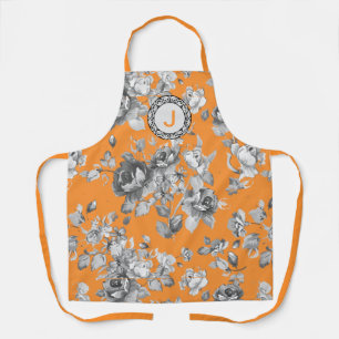 Delantal Flores acuáticas Monograma Naranja Apron