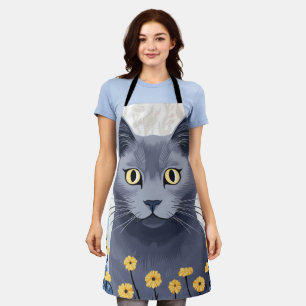 Delantal Flores amarillas de gato azul ruso