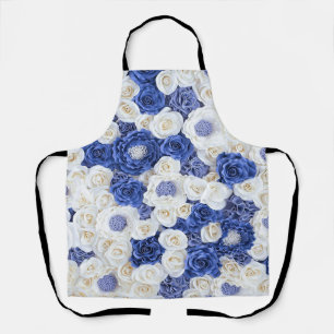 Delantal Flores blancas azules elegantes Girly