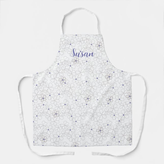 Delantal Flores blancas de taupe modernas con perwinkle (Anverso)