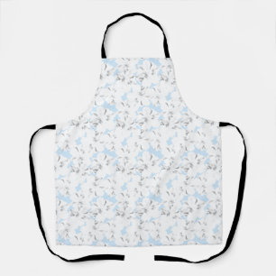 Delantal Flores blancas en azul claro.
