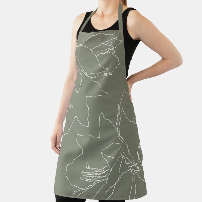 Delantal Flores blancas Sage Green Apron (in situ)