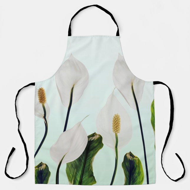 Delantal Flores blancas sin soldadura azul (Anverso)