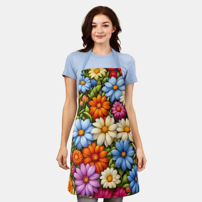 Delantal Flores bonitas, brillantemente coloreadas, (Gastado)