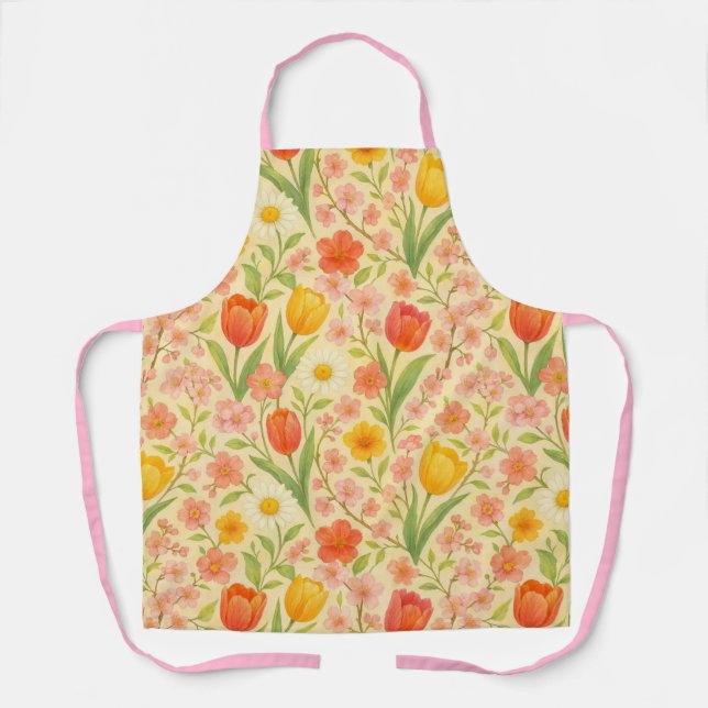 Delantal Flores bonitas con patrón de Pascua/primavera (Anverso)