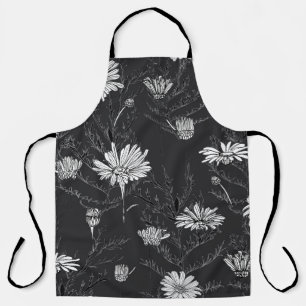 Delantal Flores brotes y hojas de camomila y mariposa