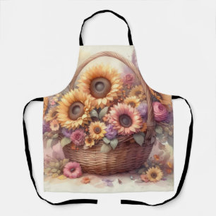 Delantal Flores caídas y girasoles pasteles acuáticos