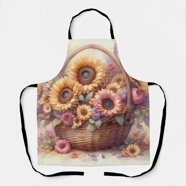 Delantal Flores caídas y girasoles pasteles acuáticos (Anverso)