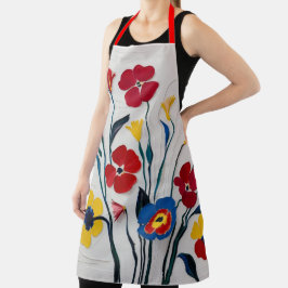 Delantal Flores clásicas en rojo y amarillo