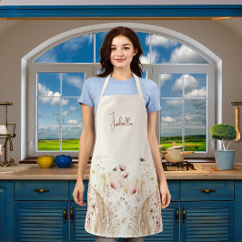 Delantal Flores color de agua crema beige color azul boho r