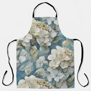 Delantal Flores de acuarela azul polvorientas y elegantes