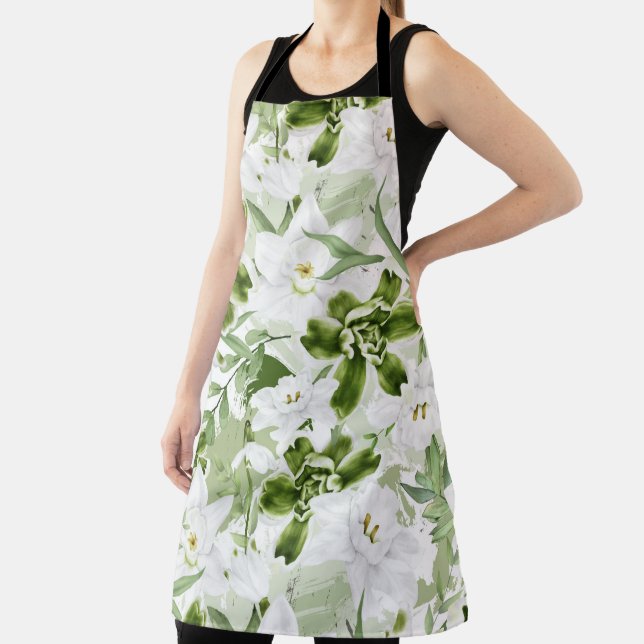 Delantal Flores de acuarela blanca 2 (in situ)