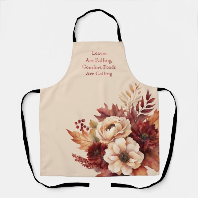 Delantal Flores de acuarela de otoño-crema y rojo- (Anverso)