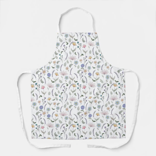 Delantal Flores de Acuarela de Primavera Doodle (Anverso)