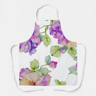 Delantal Flores de acuarela rosa púrpura elegantes