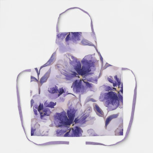 Delantal Flores de Acuarela Violeta Florecen Pintadas