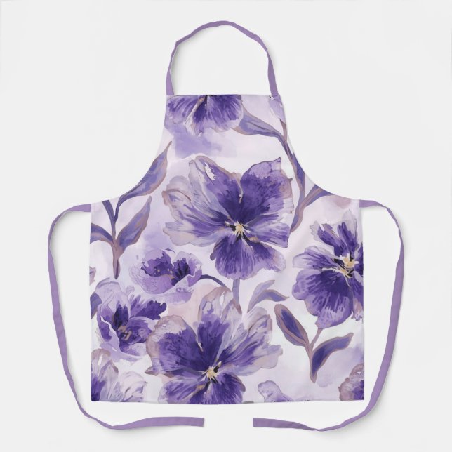 Delantal Flores de Acuarela Violeta Florecen Pintadas (Anverso)