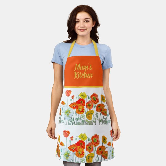 Delantal Flores de amapola naranja rojo amarillo (Gastado)