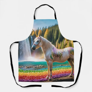 Delantal Flores de arcoiris unicornio lago de cascada de ár